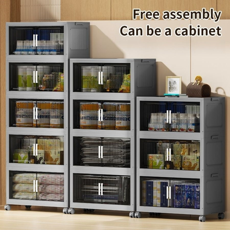 5 Layer New(94gallon)Gray 23.62in Foldable Storage Box With Multi-tier & Doors, Stackable Shoes Storage Containers For Sundries, Books, Clothes, Household Storage Organizer For Closet, Wardrobe, Bedroom, Bathroom, Office, Kitchen